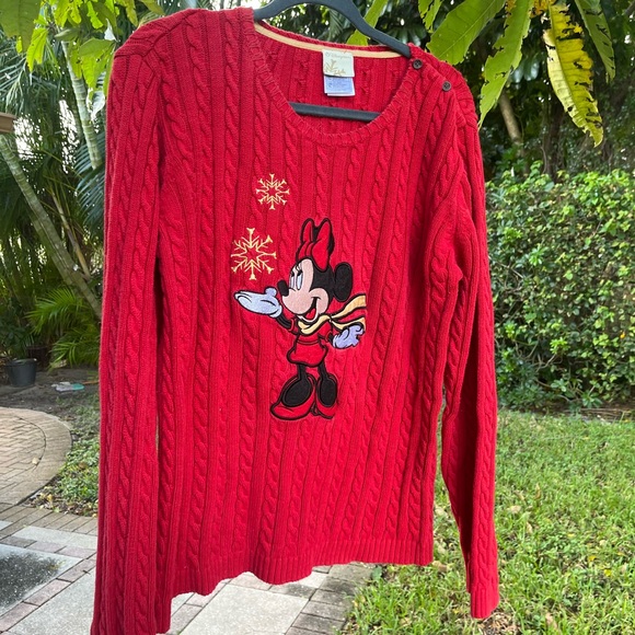 Disney Store Minnie Mouse Embroidered Cable Knit Red Christmas Winter Sweater - Picture 11 of 12
